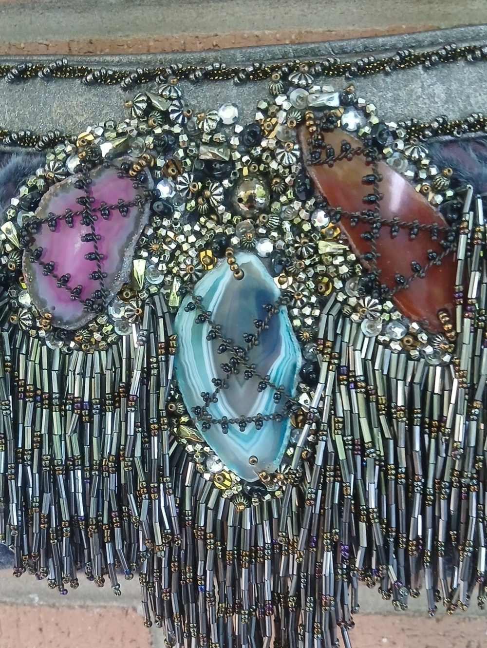 Mary Frances Gray Shoulder Bag with Gunmetal Bead Fringe - Picture 5 of 11